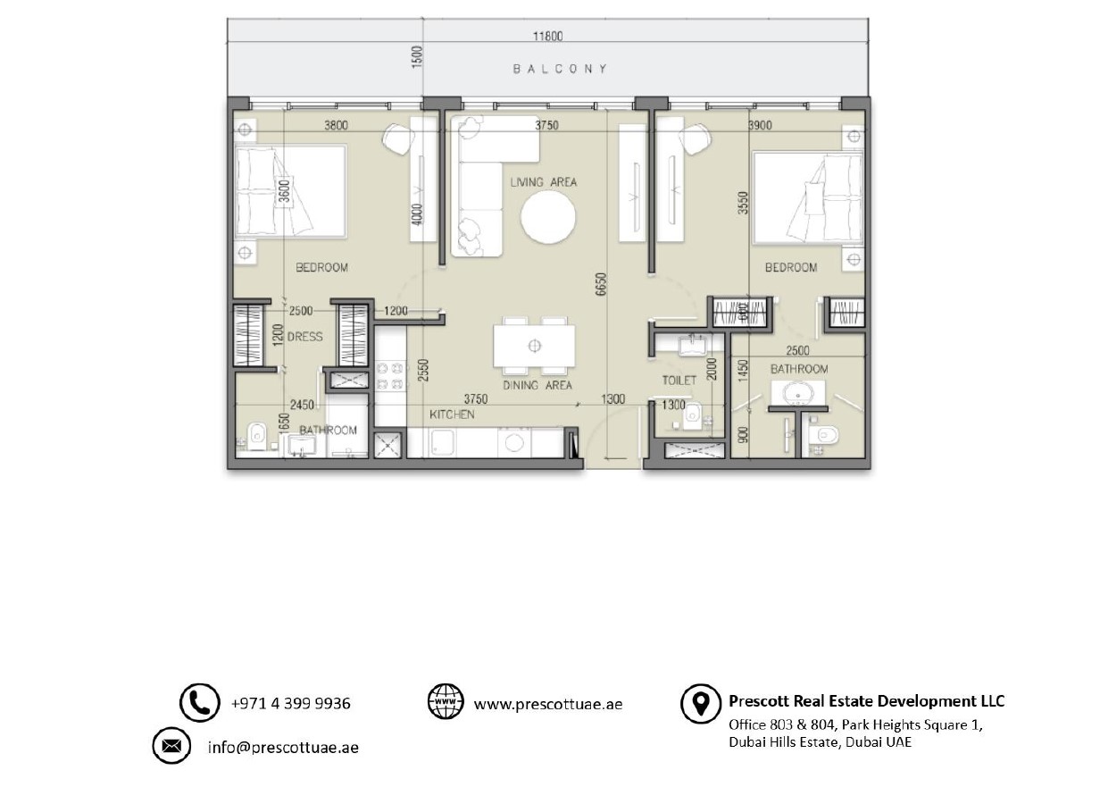 Appartement de luxe avec deux chambres à SERENE GARDENS (Unité 1013, Type 3)