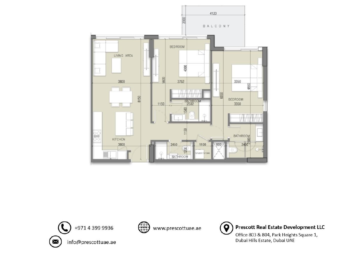 Appartement de luxe avec deux chambres à SERENE GARDENS (Unité 114, Type 2)