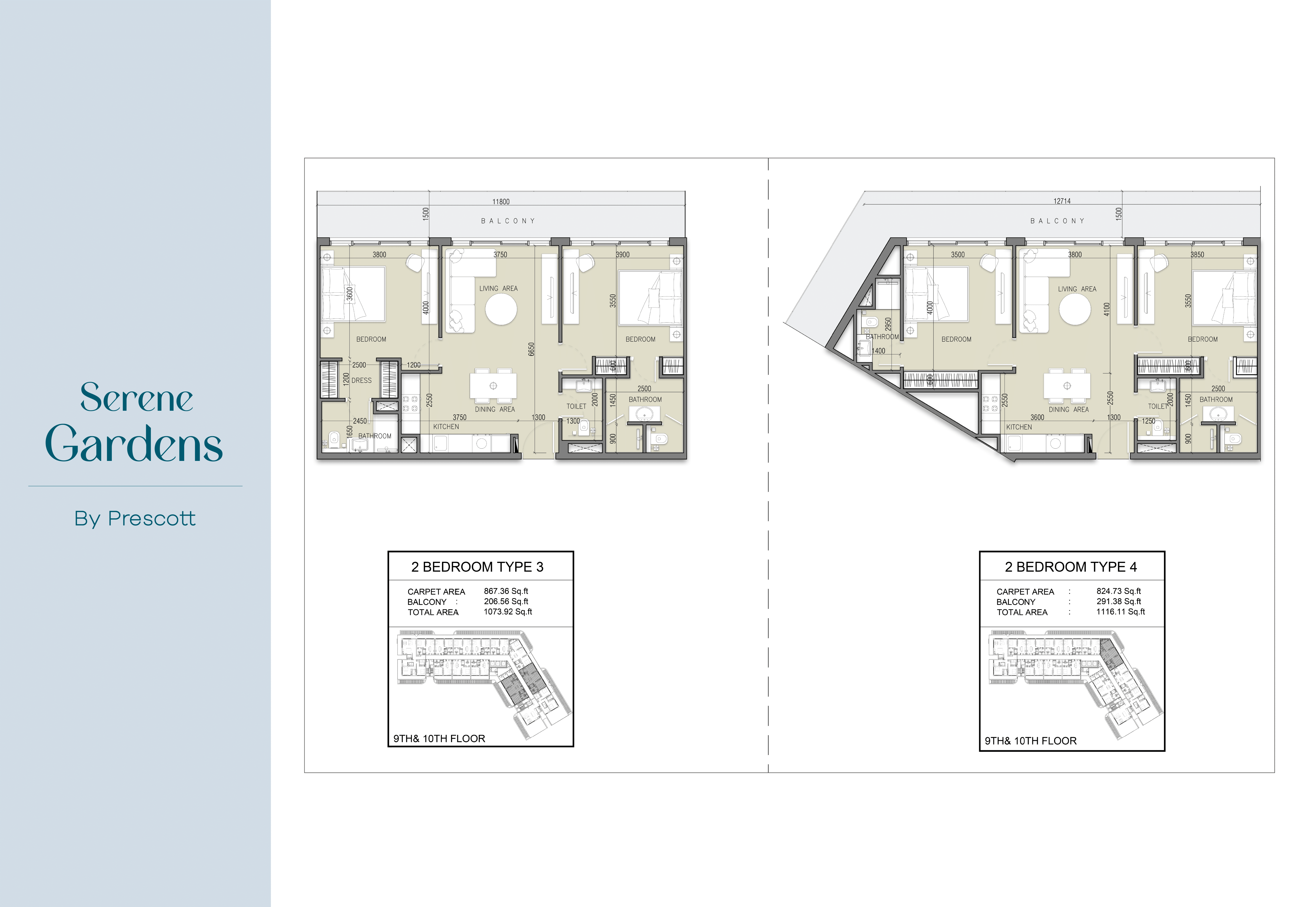 Appartement de luxe avec deux chambres à SERENE GARDENS (Unité 1010, Type 4)