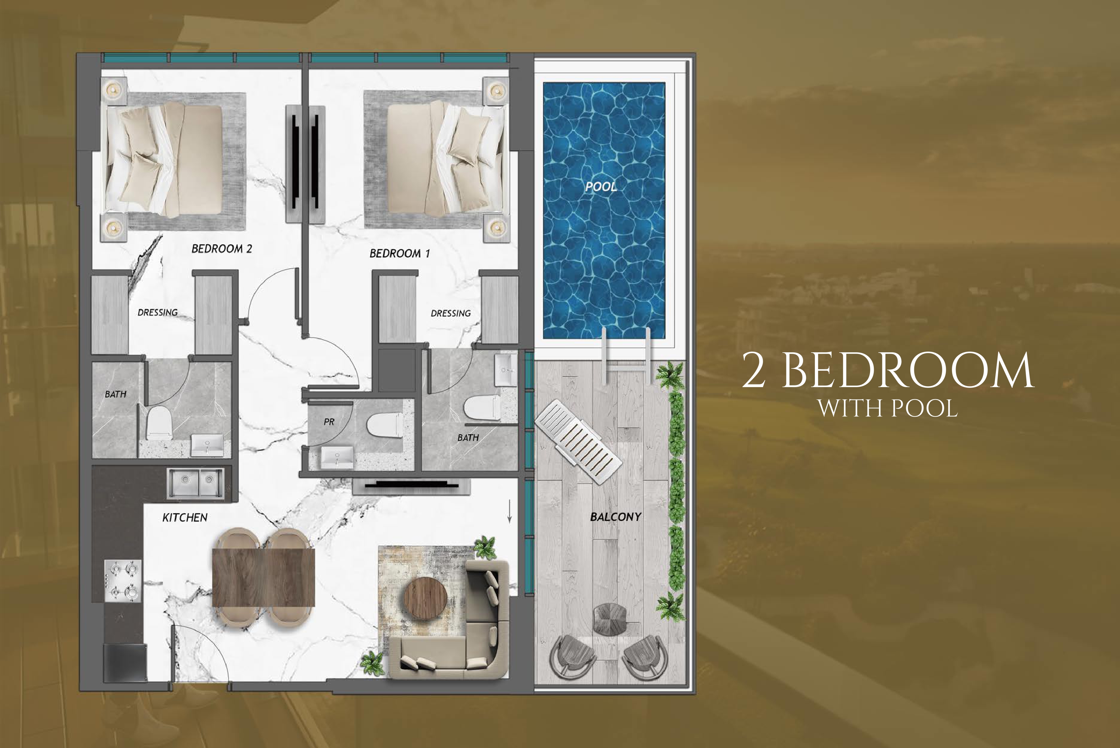 Appartement de luxe à Samana Golf Views : Deux chambres + Piscine | Unité 1202 à vendre