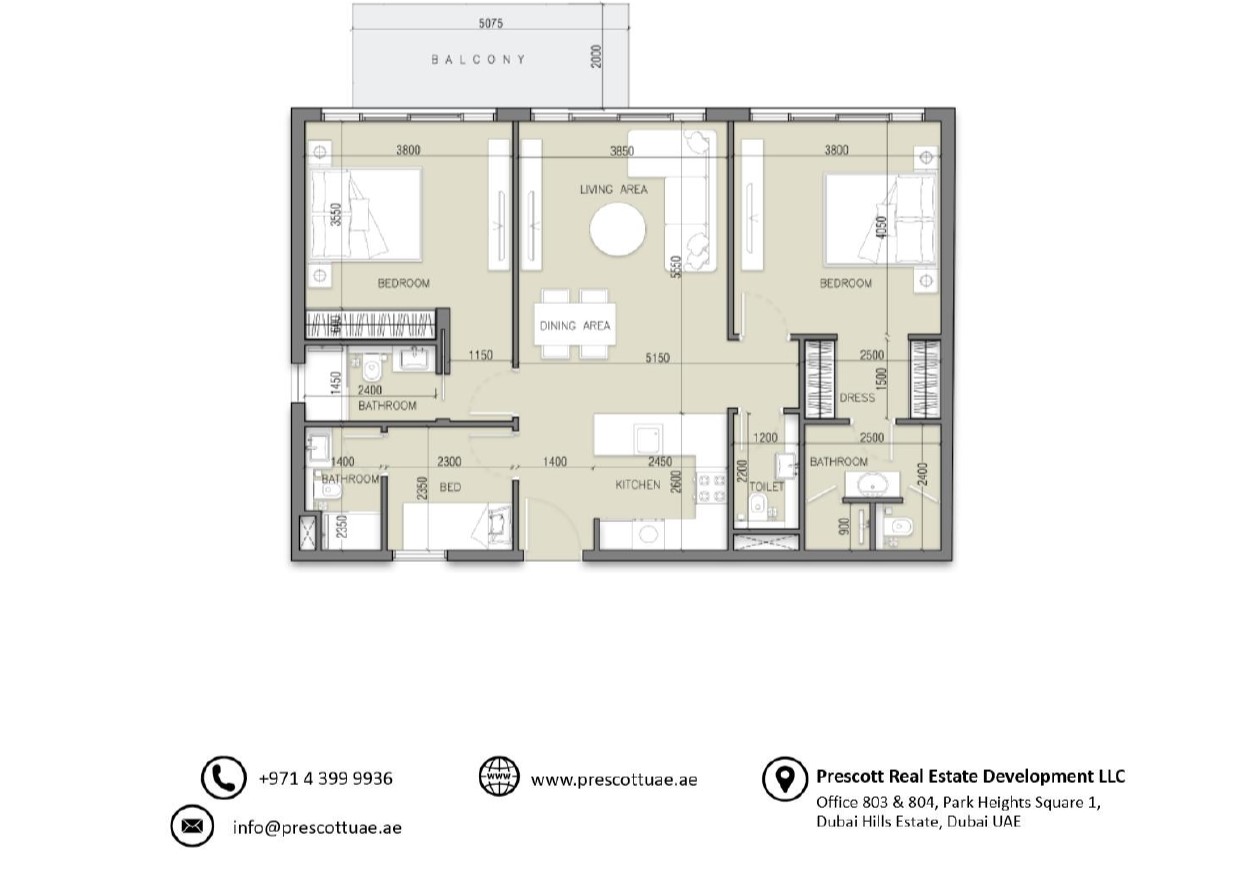 Appartement de luxe avec deux chambres + chambre de bonne à SERENE GARDENS (Unité 606, Type 1)