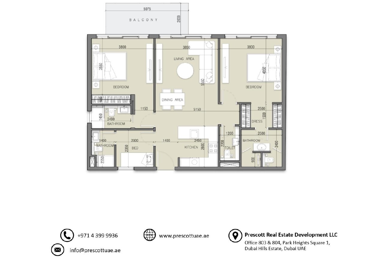 Appartement de luxe avec deux chambres + chambre de bonne à SERENE GARDENS (Unité 607, Type 1)