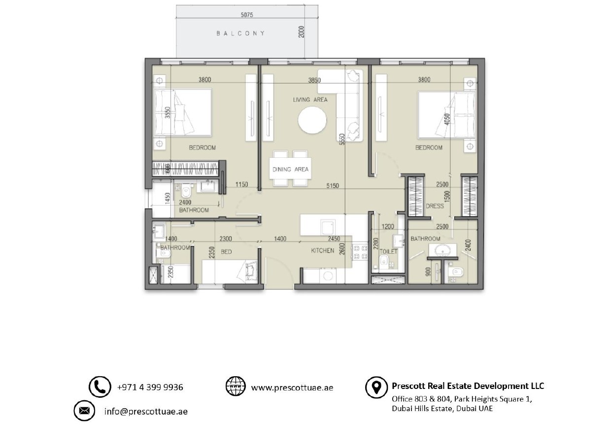 Appartement de luxe avec deux chambres + chambre de bonne à SERENE GARDENS (Unité 506, Type 3)