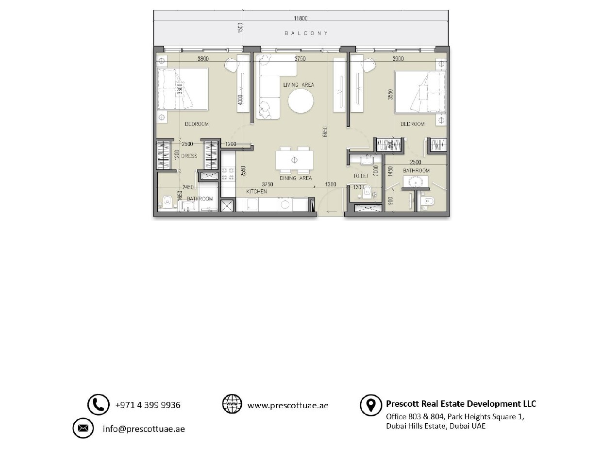 Appartement de luxe avec deux chambres à SERENE GARDENS (Unité 911, Type 3)